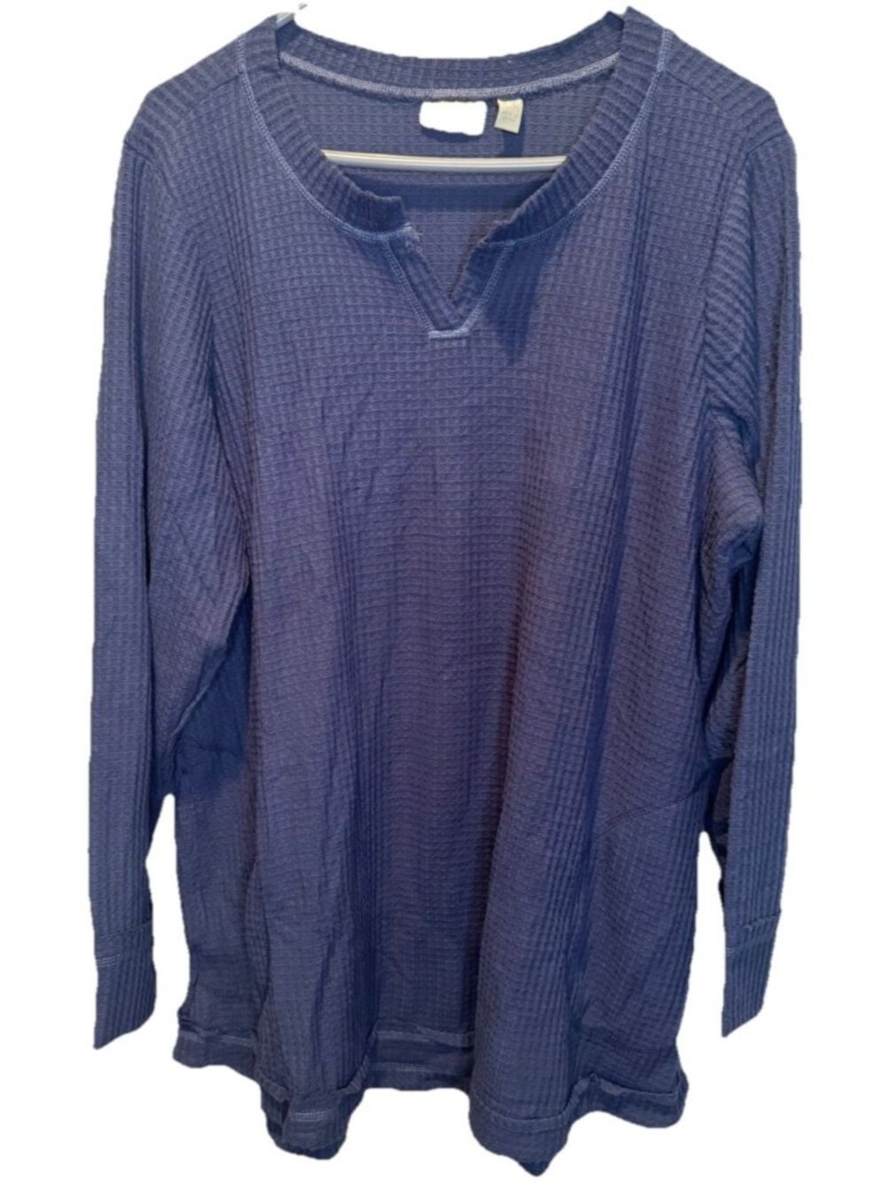 LOGO Lounge by Lori Goldstein Womens‎ Blue Cloud Waffle Split Neck Top 1X NEW